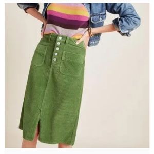 Anthropologie Green Corduroy Skirt